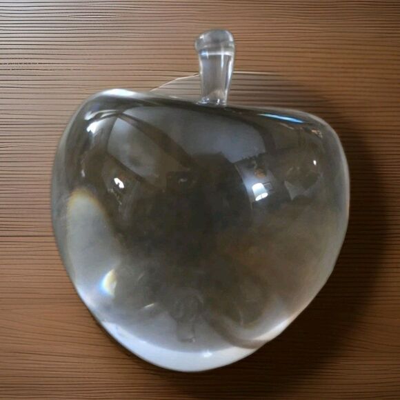 APPLE Ultra Clear Glass PAPERWEIGHT Smooth Pontil Heavyweight Gift - Picture 2 of 11